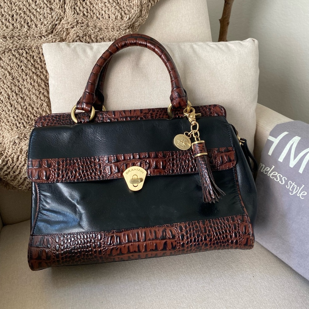 BRAHMIN genuine leather tote bag with croc detail